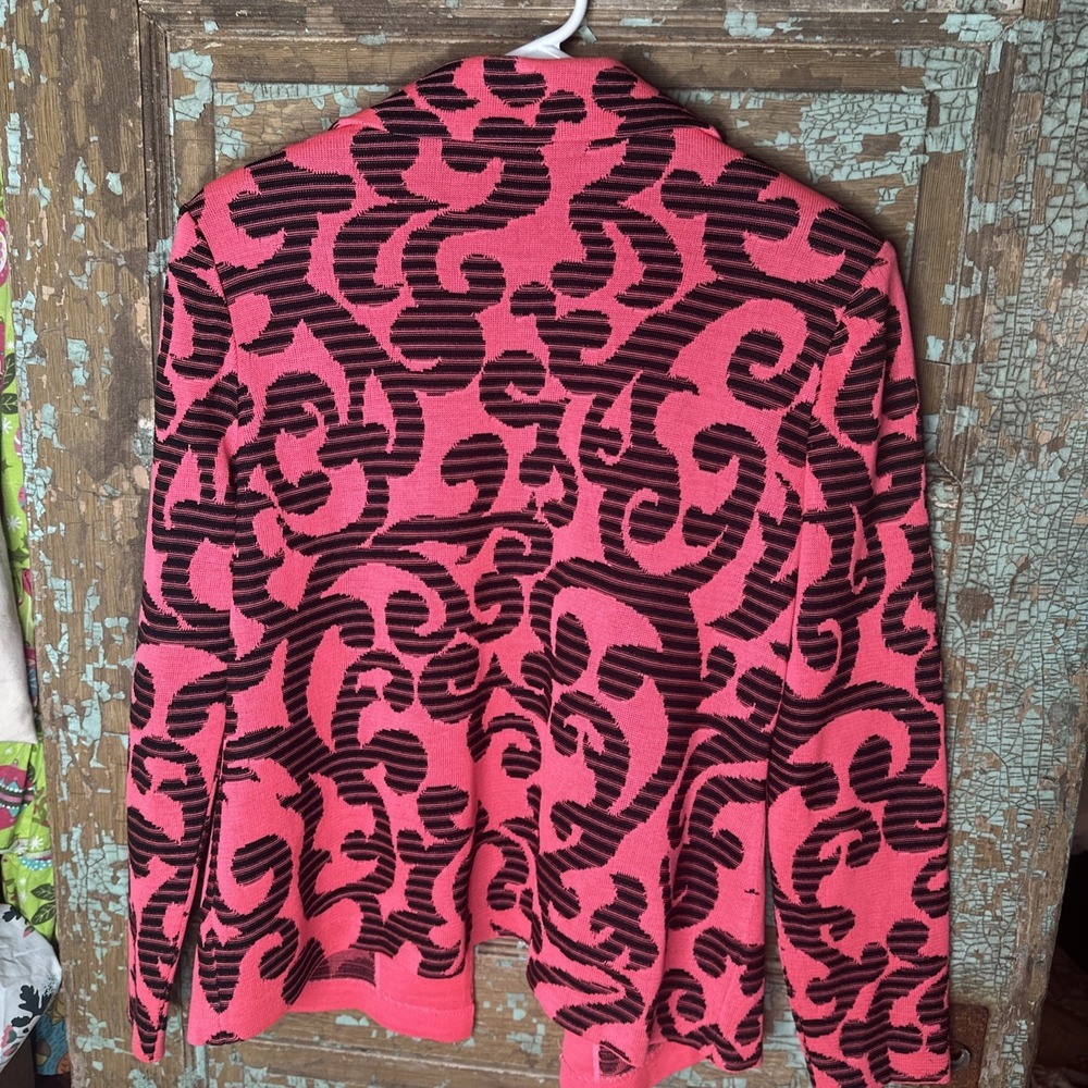 Ming Wang Pink Black Acrylic Knit Cardigan Jacket Medium?  No size tag. - Picture 4 of 5